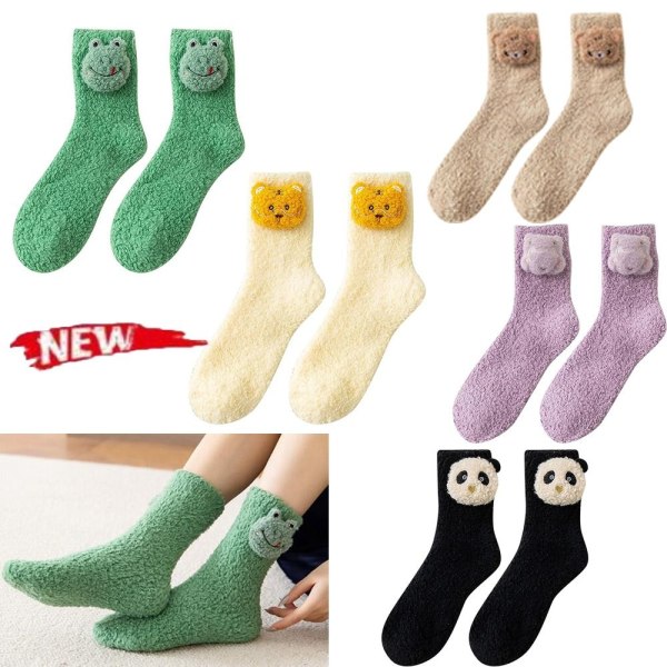 Fuzzy Animal Socks 3D Animal Cartoon Socks KHAKI Khaki