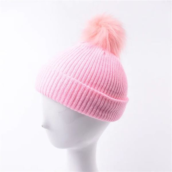 Crimping Beanie Hat Pompom Hat KELTAINEN Yellow