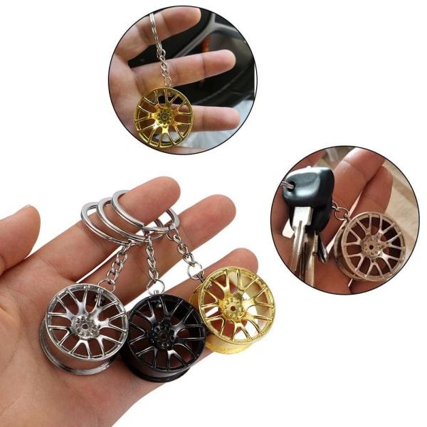 Wheel Tire Style Keychain Wheel Hub Key Ring MUSTA Black