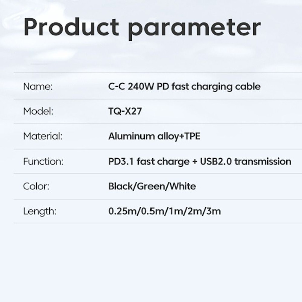PD 240W Typ C till Typ C Kabel VIT 2M white 2m