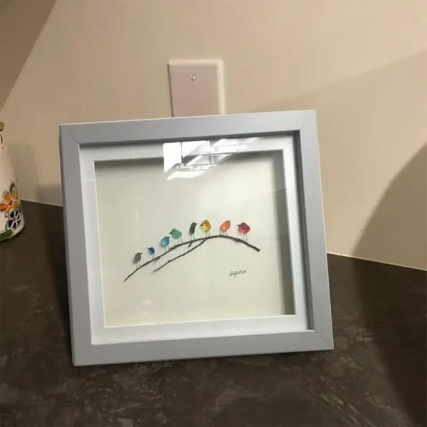 Sea Glass Rainbow Bird Ornament Glas Fuglefigur 12 12 birds-White frame