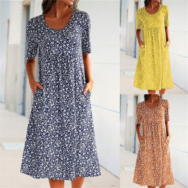 Damklänning med kort ärmtryck sommar PRINT XXXL yellow XXXL