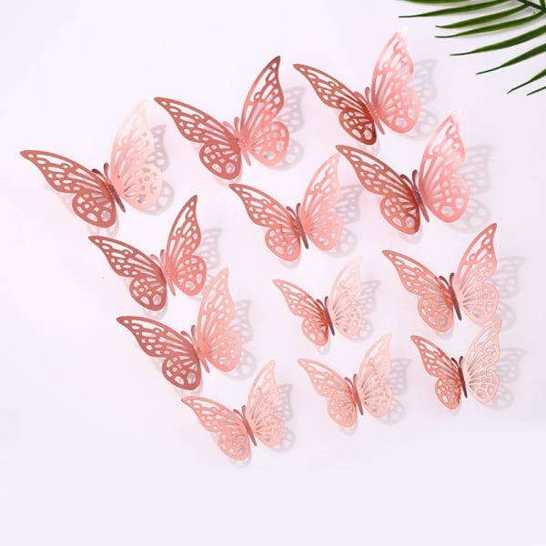 144 stk 3D veggklistremerker hul sommerfugl Papir sommerfugler