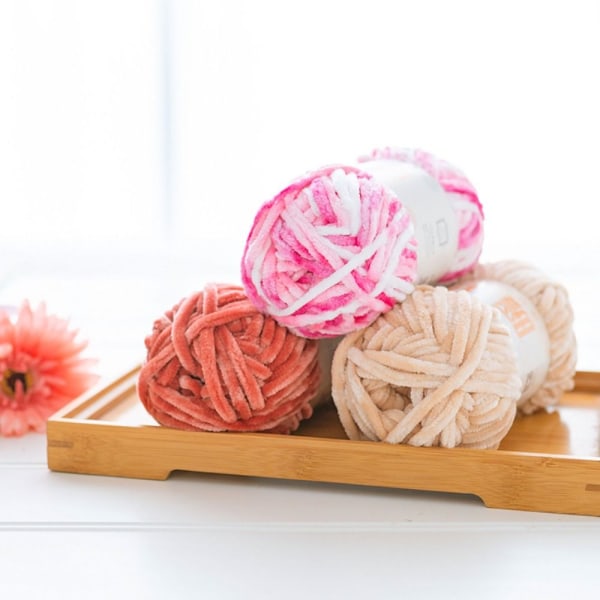 Chenille fløyelsgarn Chunky strikkede kardede tråder HVIT white