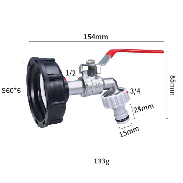 1/2'' 3/4'' IBC Tank Drænhane Adapter Connector S60X6 Til Have Hane Udskiftning 1/2
