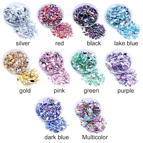 3x6 mm 1000 stk Glitter Facetter Rhinestone Flatback Applique SORT black