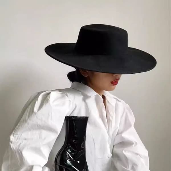 Kvinder Flatcap Filthat med bred skygge SORT Black
