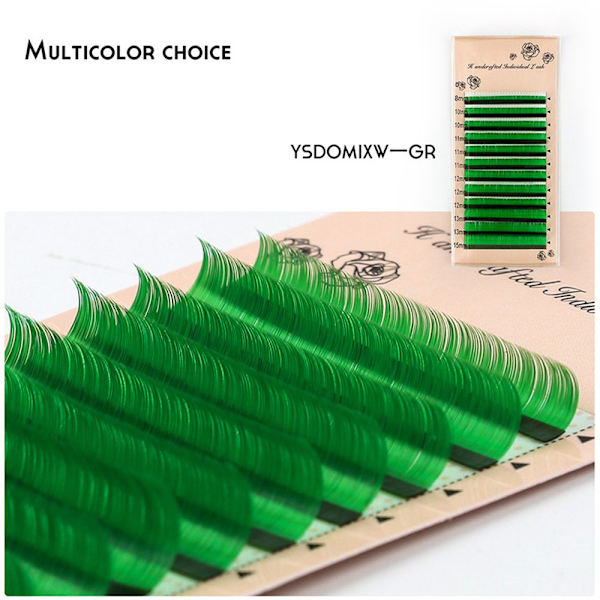 Färgglada individuella ögonfransar Premade Volym Fans GRÖN 0,07C green 0.07C-0.07C