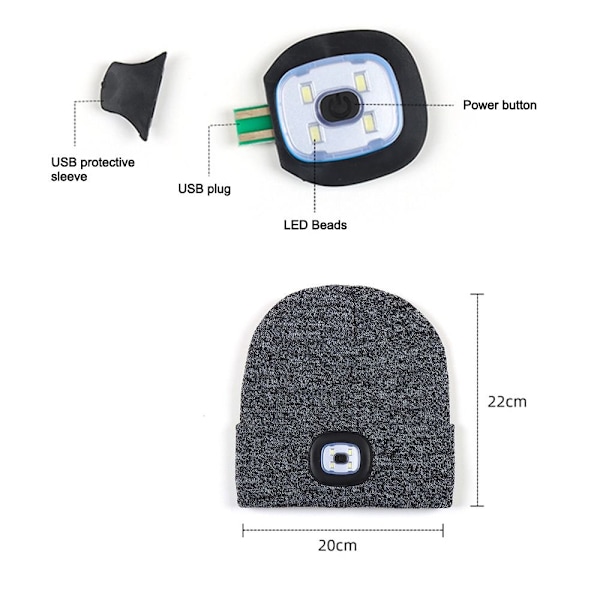 Led-otsalampun cap neulottu hattu 1 1 1