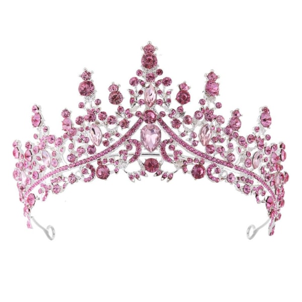 Legering Crown Bröllop Tiara Crystal Rhinestone Crown ROSA Pink