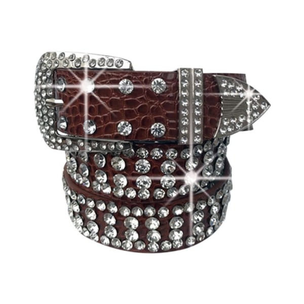 Bling Bling Diamond Leather Belte Pin Spenne Midjebånd KAFFE coffee