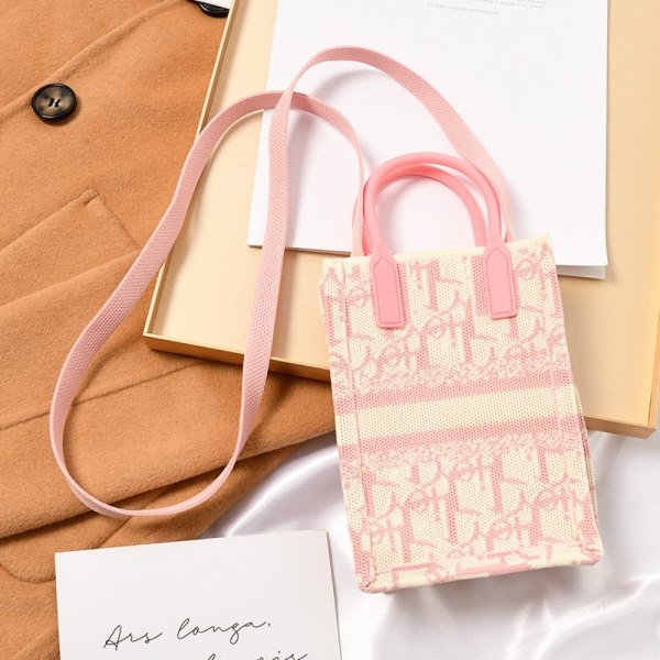 Kjede Skulder Crossbody Bag Strikket veske for kvinner ROSA pink