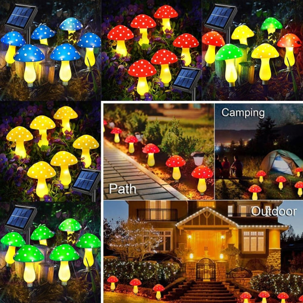 6kpl/ set Solar Mushroom Light Fairy String Lights VIHREÄ Green