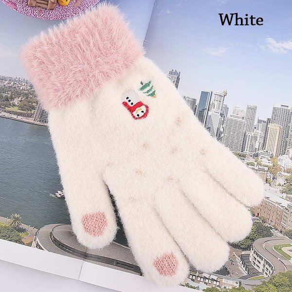 Vinterhandskar Stickade vantar Snowman Fluffy Touch Screen white