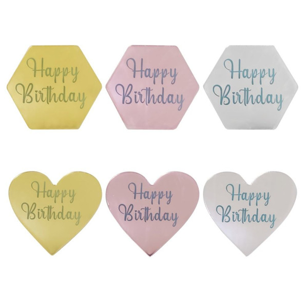 10st Cake Top Flagga Cupcake Topper SILVER HEXAGONAL HEXAGONAL Silver Hexagonal-Hexagonal