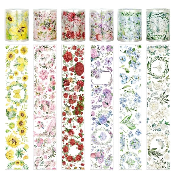 6 ruller blomstertape Washi tapes gennemsigtige tape