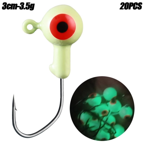 20 kpl Pyöreä lyijypää koukku Jigging -syötti 3cm-3,5GLUMINOUS 3cm-3.5gluminous