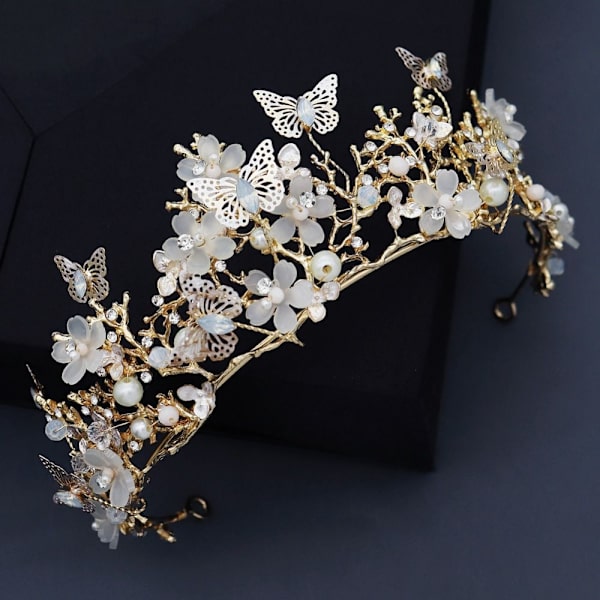 Barokk Rhinestone Crown Butterfly Hårbånd SØLV silver