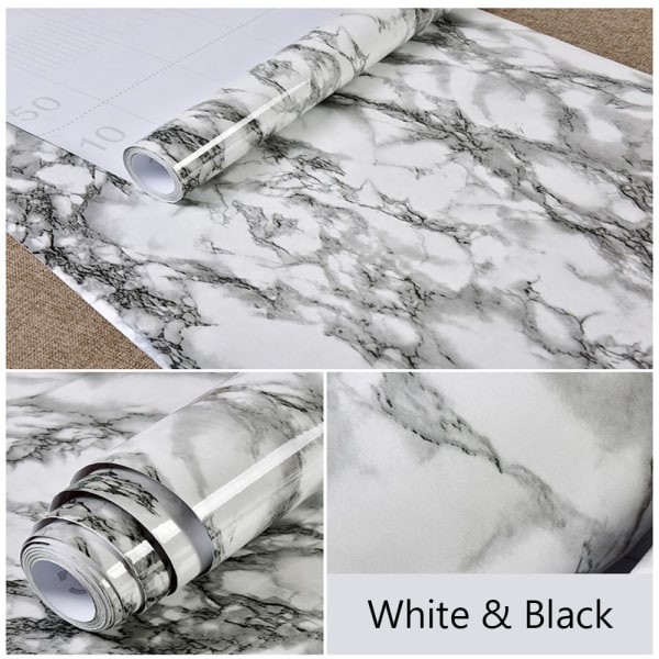 Marble Wallpaper Desktop Sticker Möbelrenovering White&Black 40cm x 3m