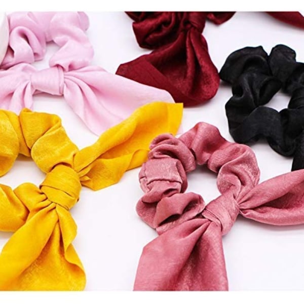 5 stk Silke Scrunchie Bowknot Hårreb GUL yellow