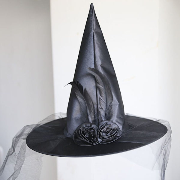 Halloween heksehat Feather Wizard hat SORT black