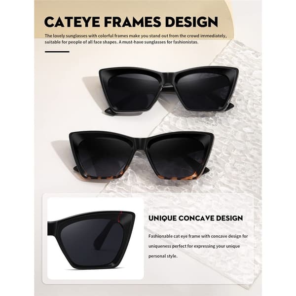 Dame Cateye Solbriller Firkantede Solbriller SORT-SORT GRÅ Black-Black Grey