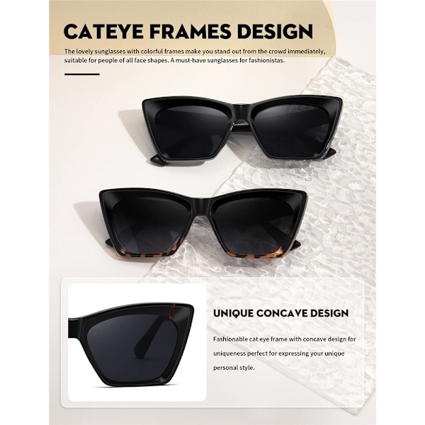 Dame Cateye Solbriller Square Solbriller LEOPARD-SORT GRÅ Leopard-Black Gray