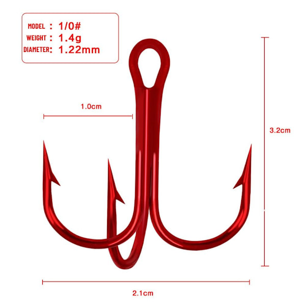 50 Stk Røde fiskekroge Højkulstofstål 1/0 1/0 1/0
