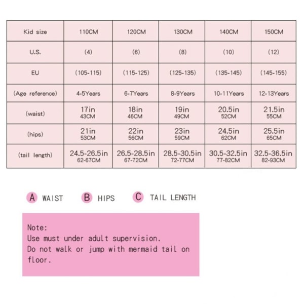 3kpl lasten merenneito tail set B-130CM B-130cm B-130CM