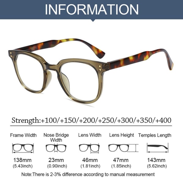 Anti-blått lys lesebriller Runde briller SVART STYRKE Black Strength 150