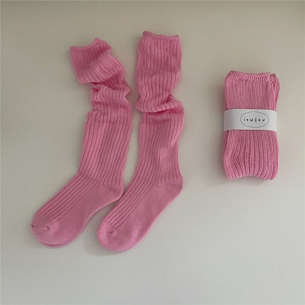 1 par strikke lange sokker Ensfarge ROSA Pink