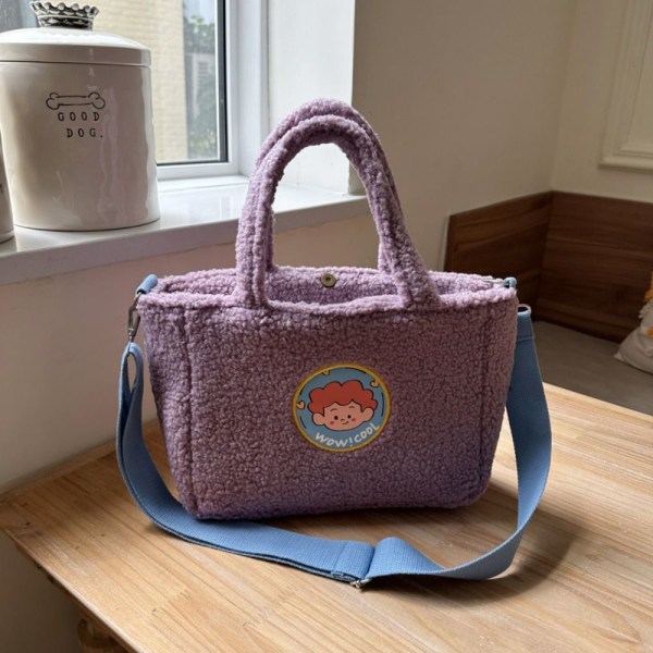 Lamm Cashmere Axelväska Plysch Handledsväskor LILA purple