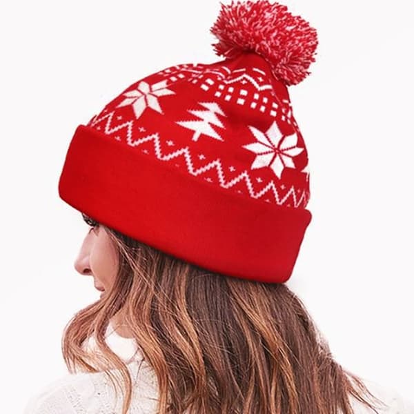 Julhatt Vuxen Snowflake Woolen Hat red