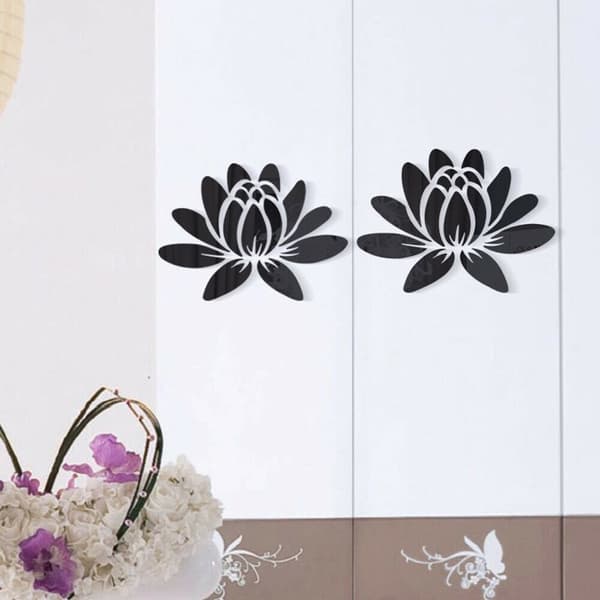 Mirror Surface Stickers Blooming Lotus Miroor Decal SORT black