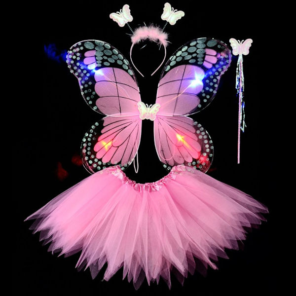 LED-lasten pukurekvisiitta Butterfly Wings setit PINK 4kpl/ SET Pink 4pcs/set-4pcs/set