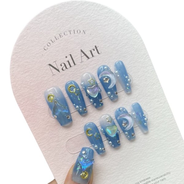 10 st/kartong 3D Love Handmade Nails Pearl Diamond False Nail S S