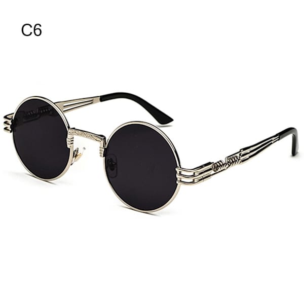 Pyöreät Steampunk-aurinkolasit Metallirunkoiset aurinkolasit C6 C6 C6