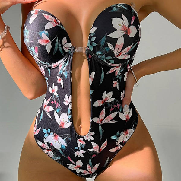 U Plunge Backless Underwear Osynlig Push Up BH LFLOWER PRINT LFlower Print