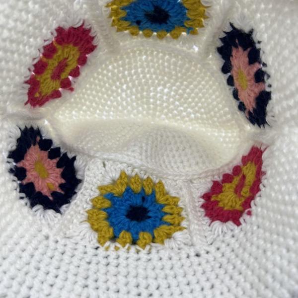 Flower Knitted Fisherman Hat Håndstrikket Hollow Flower Hat White