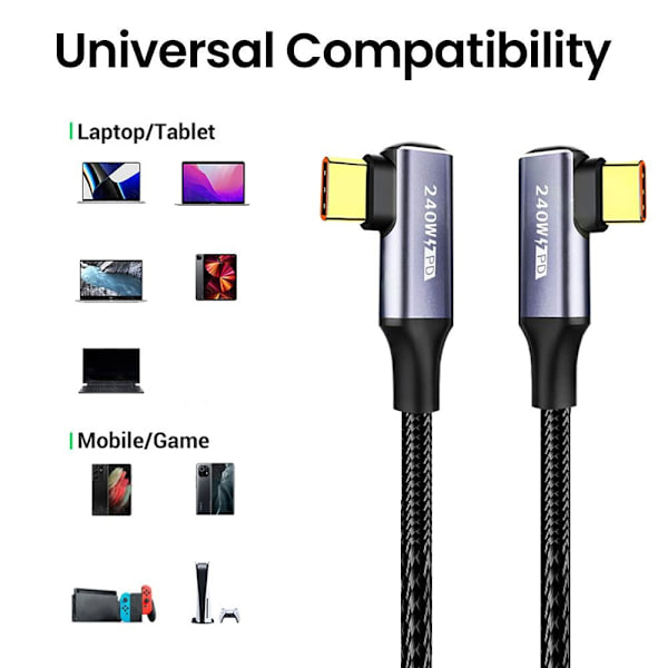 USB C Hurtigopladningskabel PD 240W SORT 3M Black 3m