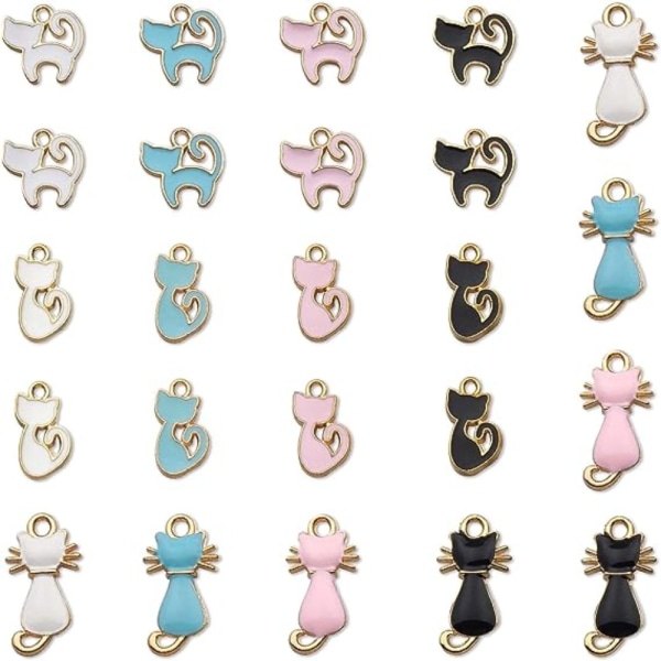 24 STK Emalje Cat Charms Fargerike Legering Pet Charms Søt dyr