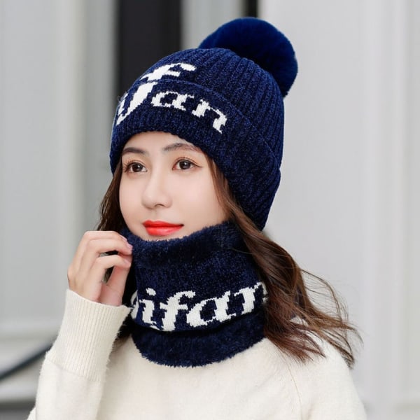 Beanies set Neulottu hattu huivilla NAVY navy