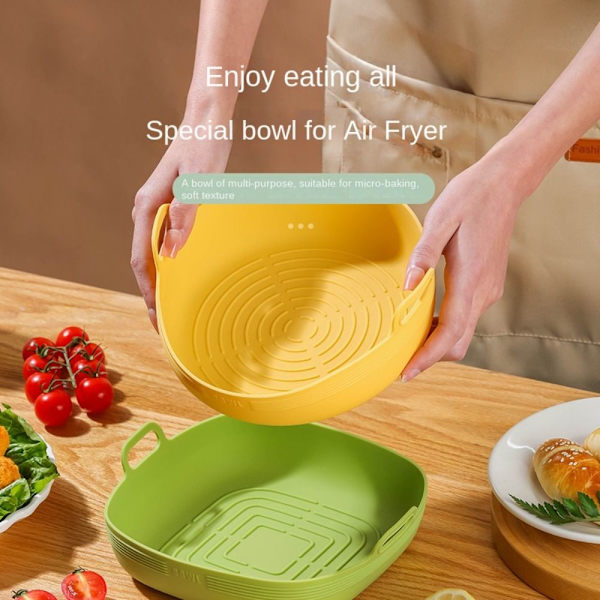 Air Fryer Kurv Foldbar Silikone Gryde GRØN KVADRAT FIRKANT Green Square-Square