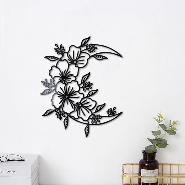 Mirror Wall Sticker Moon Flower Sticker SILVER S Silver S