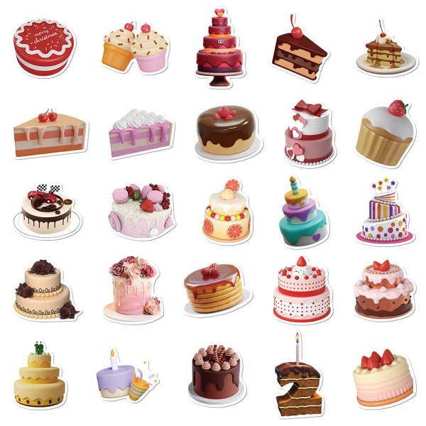 200 stk Stickers Kake Stickers Dessert Stickers