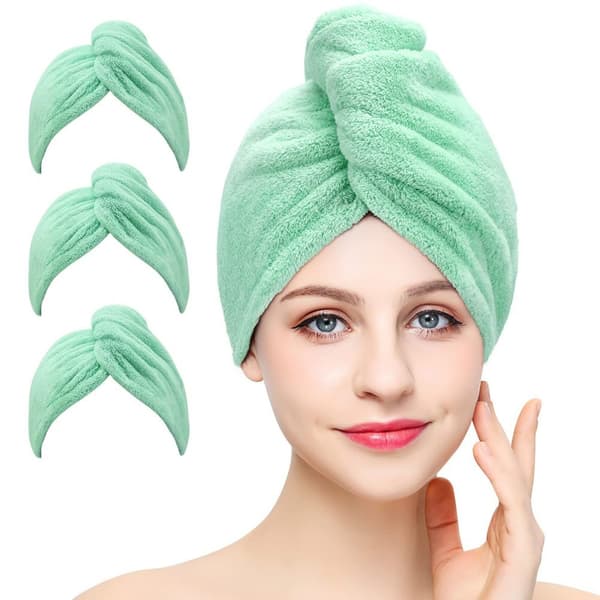 Mikrofiber Hår Handduk Wrap Torrt Hår Cap GRÖN GREEN