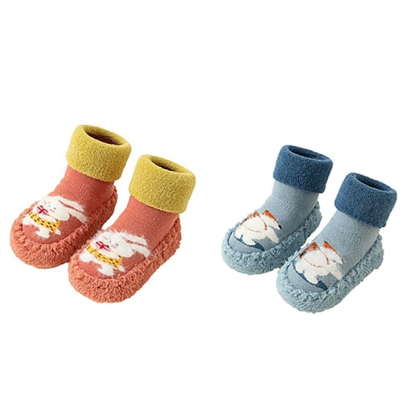 2 par Baby Walking Shoes och strumpor Baby Anti-slip strumpor ORANGE&BLUE 13cm