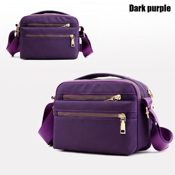 Nylon Suuren kapasiteetin olkalaukku Monitaskuiset vetoketjulliset käsilaukut dark purple
