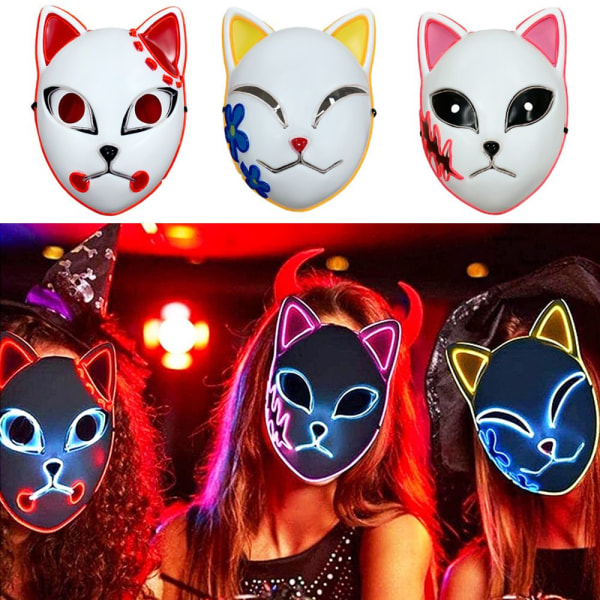 Halloween Glödande Cat Mask LED Lady Demon Slayer