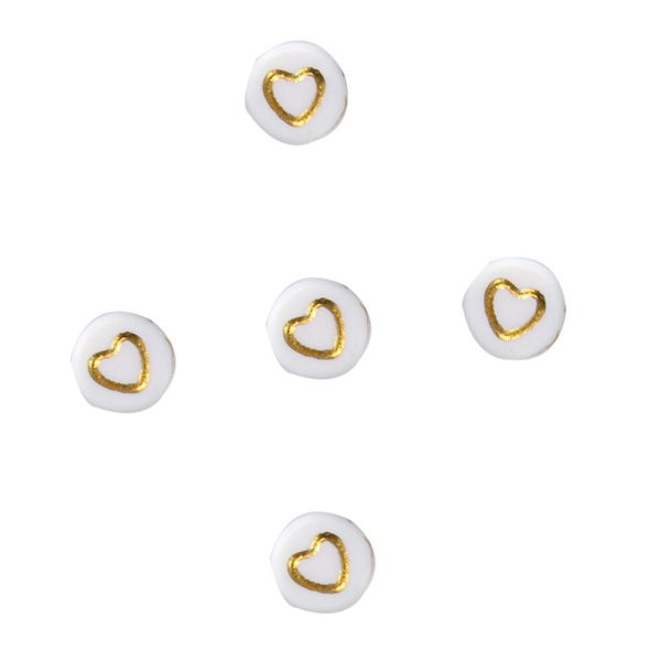 500 kpl 7x4mm valkoiset akryylihelmet Kultainen Heart Pony Bead